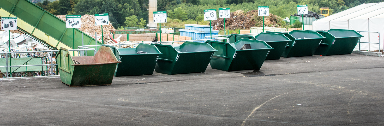 Green waste containers lined up