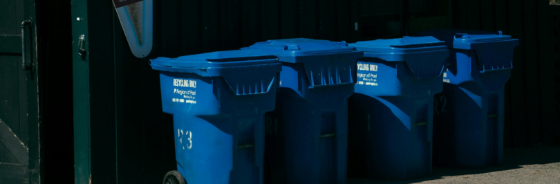 Blue bins on a street corner