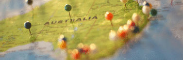 Map of Australia with coloured push pins