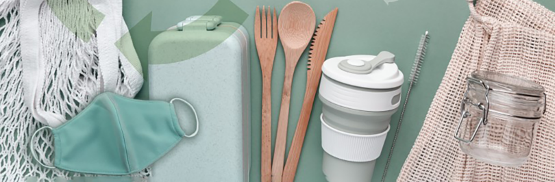 Reusable items on green background