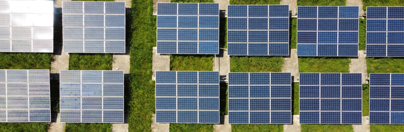 Solar panels arranged on grass