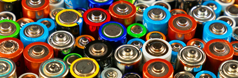 closeup of assorted colorful alkaline batteries