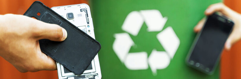 smartphones and recycling bin
