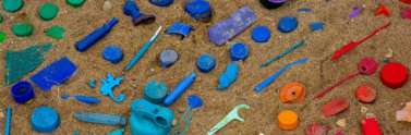assorted plastics on sand