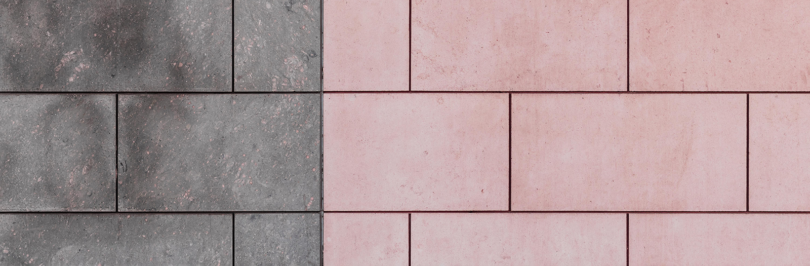 Grey and pink tiles on wall