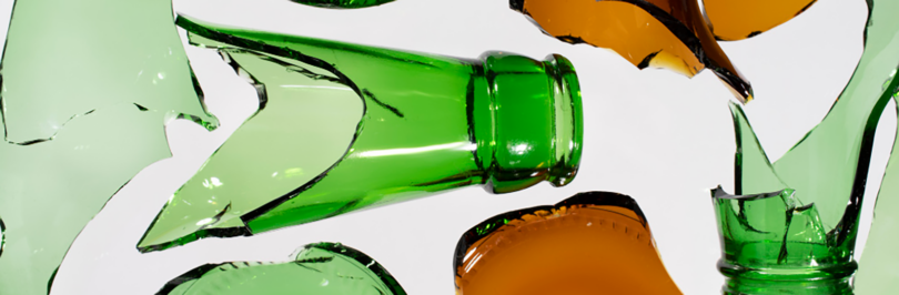 Top view of broken glass bottles
