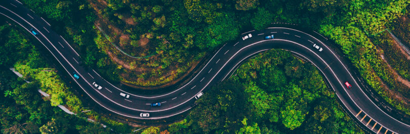 aerial shot of a winding road